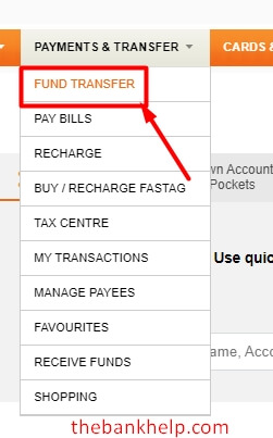 click on fund transfer option under payments menu in icici net banking