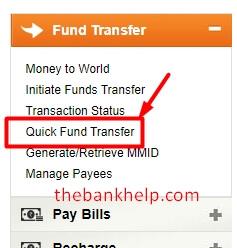 click on quick fund transfer in icici net banking
