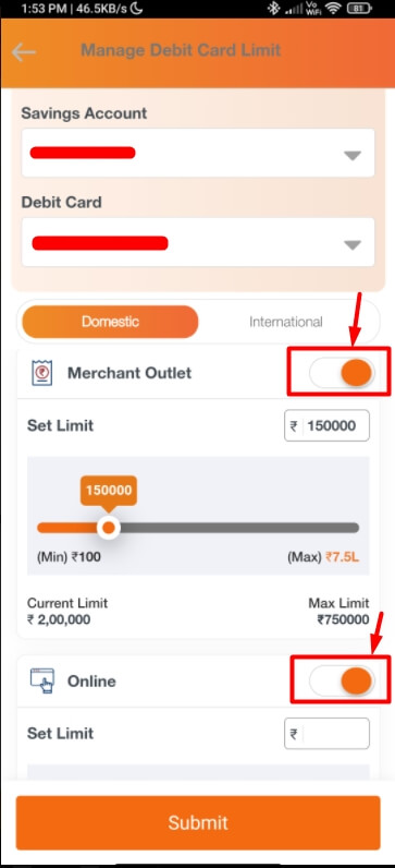 enable online transaction for icici debit card from imobile app