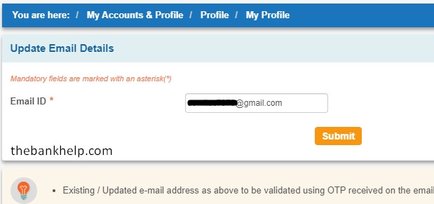 enter new email id in sbi netbanking
