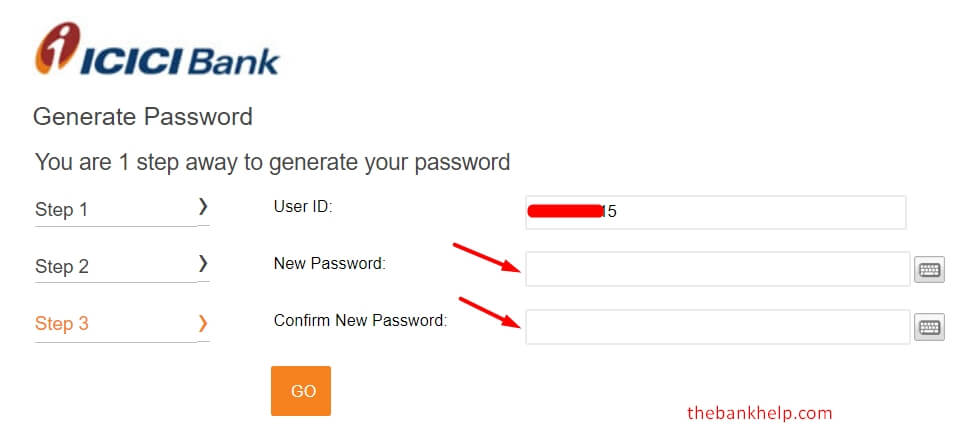 enter new icici net banking password