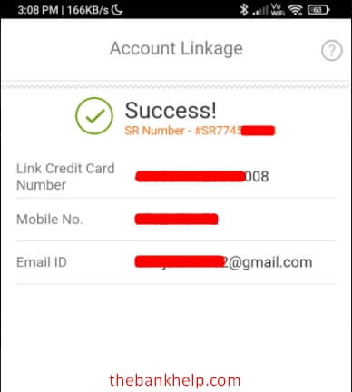 icici credit card link to bank account successfull