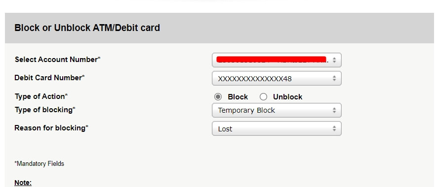 icici debit card blocking by internet banking