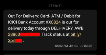 icici debit card tracking by sms