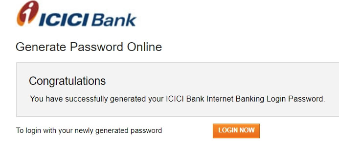 successfully generated icici net banking password