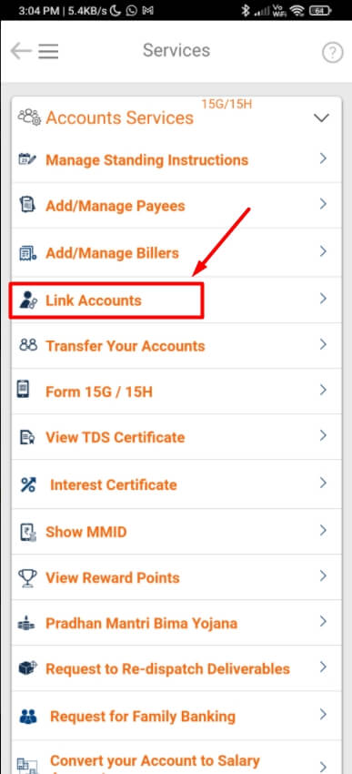 tap on Link accounts option under account services