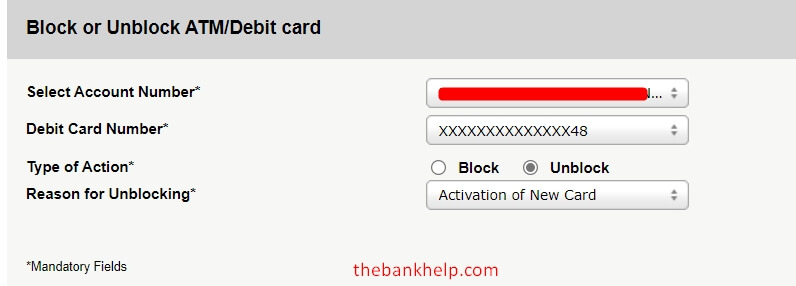 unblock icici debit card using internet banking