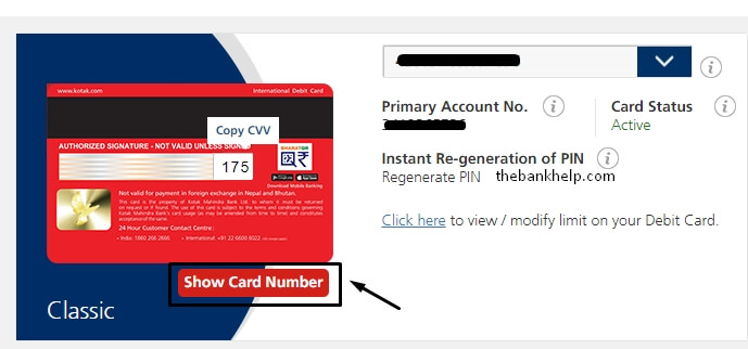 view kotak virtual debit card via internet banking
