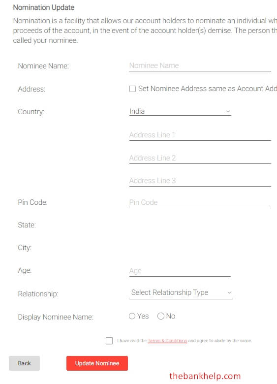 enter nominee details to add nominee in kotak bank