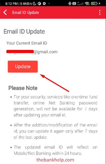 press update button to change email id