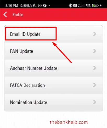 select email id update from kotak app