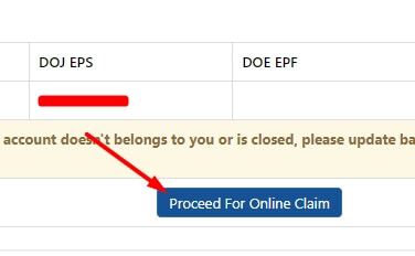 click on proceed for online claim button