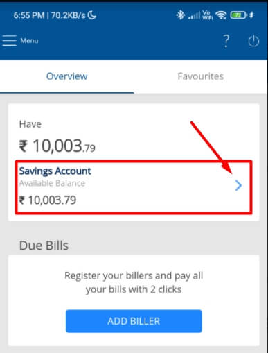 tap on balance in hdfc app