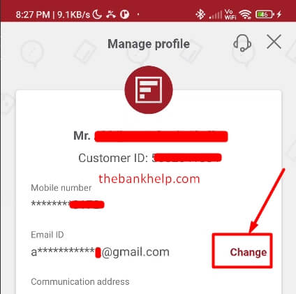 tap on change option to change email id using idfc app