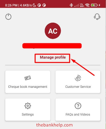 tap on the manage profile option in idfc app