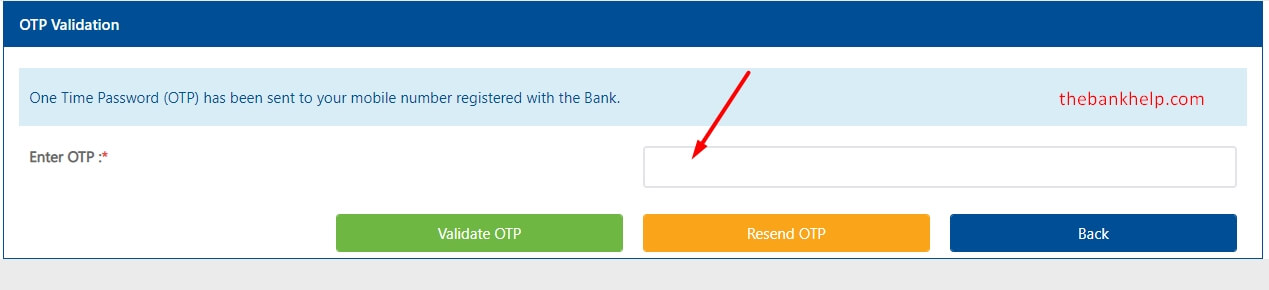 enter the otp recevied on mobile to register in fednet