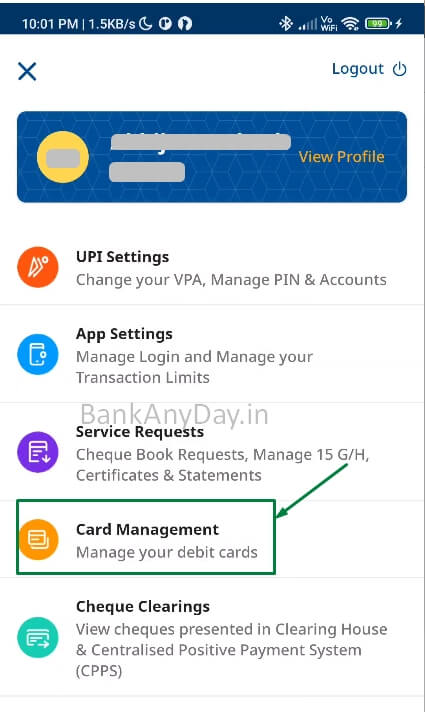 tap on Card management in fedmobile app