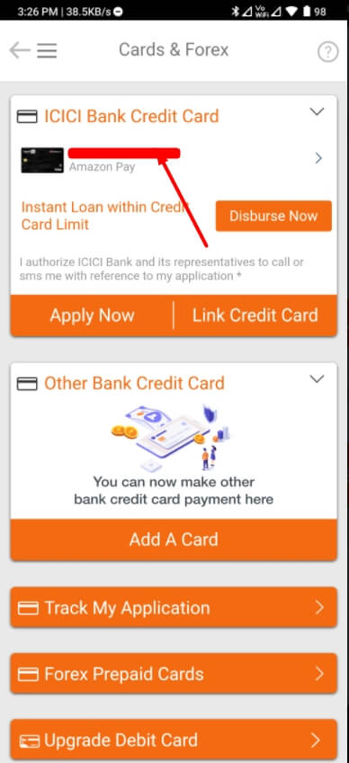 click on thr credit card number in imobile app