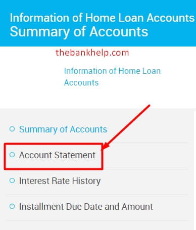 click on the account statement option in sbi home loan login