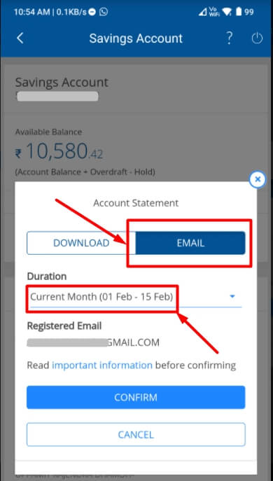 select email option to get statement through email in hdfc app