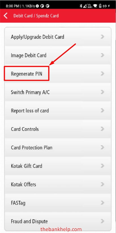 tap on regenerate pin option in kotak mobile app