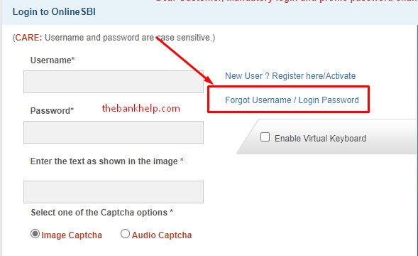 click on forgot usename option from sbi netbanking
