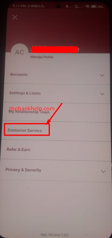 tap on customer service option in idfc app