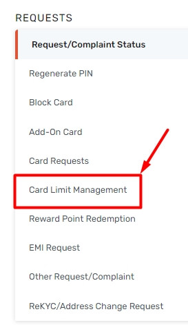click on credit limit manangement option for bob credit card