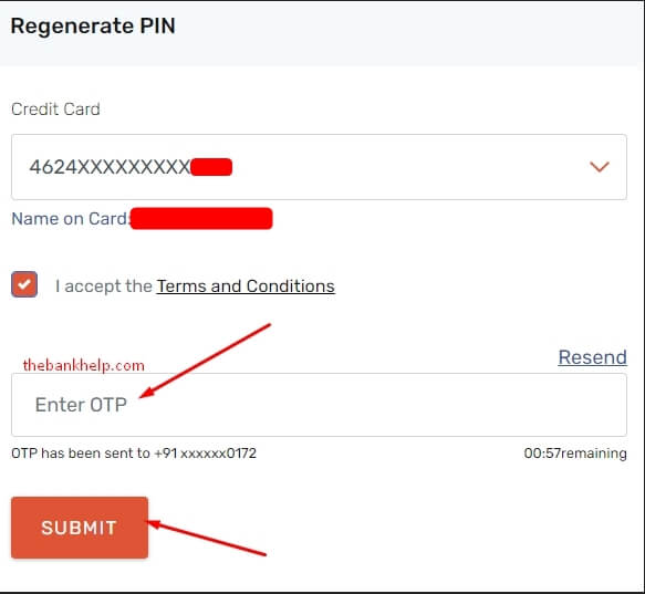 enter otp to generate bob credit card pin