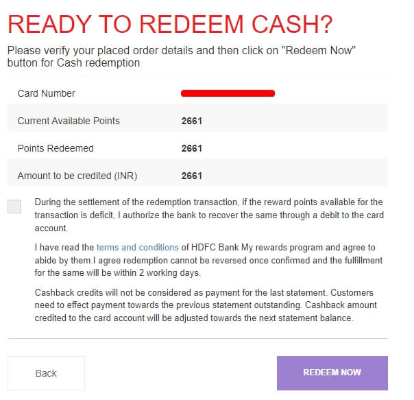 confirm to redeem to cash