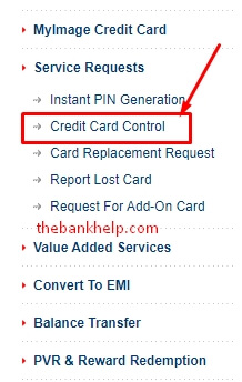 click on credit card control option in kotak netbanking