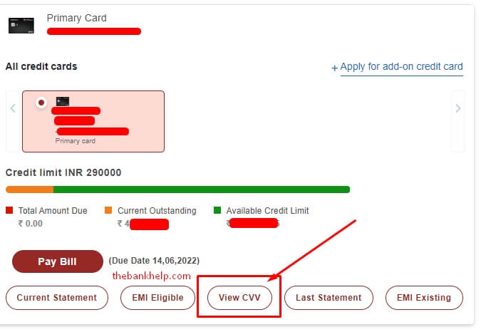 click on view cvv option in icici netbankin