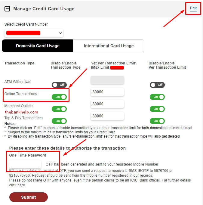 edit online transaction in icici netbanking