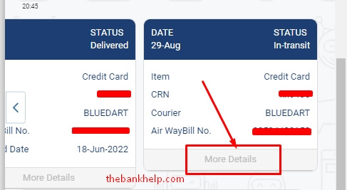 kotak credit card delivery details
