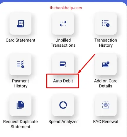 tap on auto debit option in sbi card app
