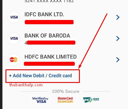 click on add new debit card option in mobikwik app