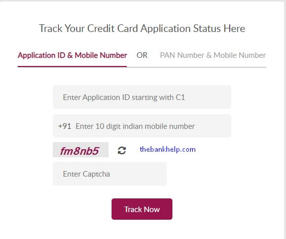 enter application id and mobile number to track axis cc