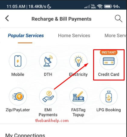 select credit card option in mobikwik