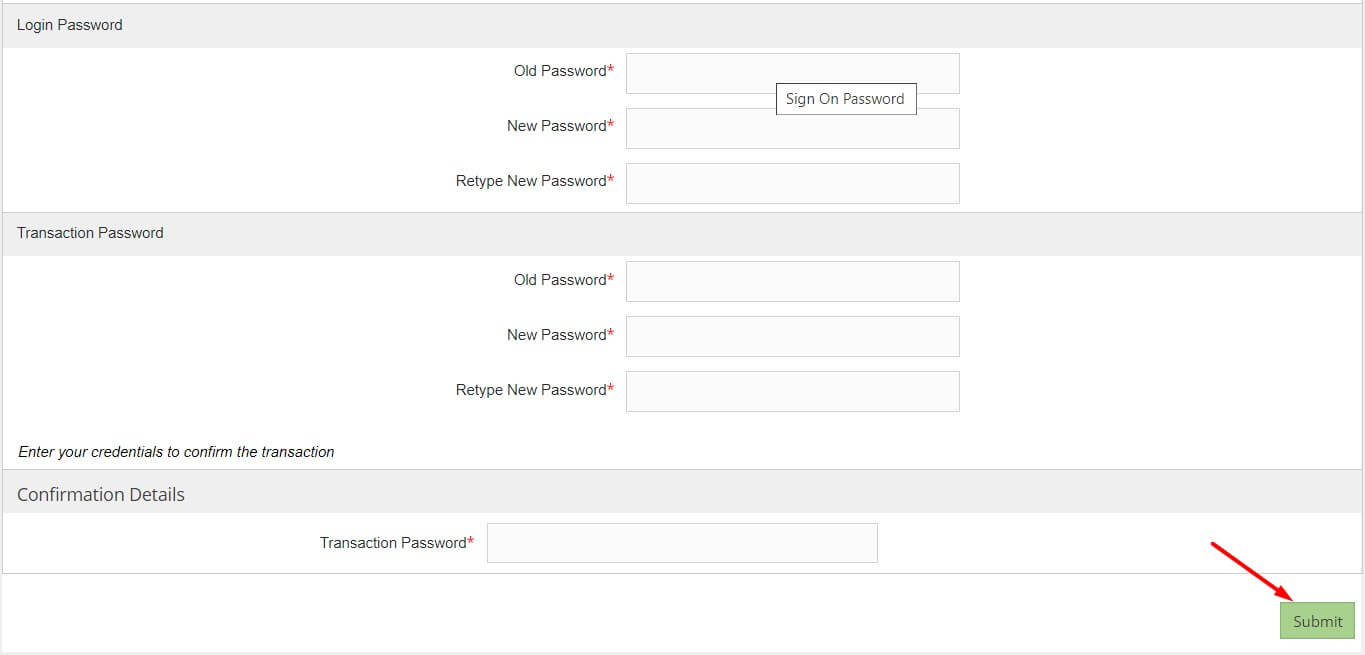 Enter your old and new password and click Submit