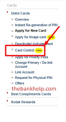 click on card control option in kotak netbanking
