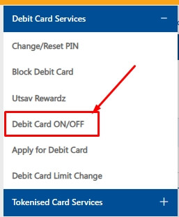 click on debit card on off option