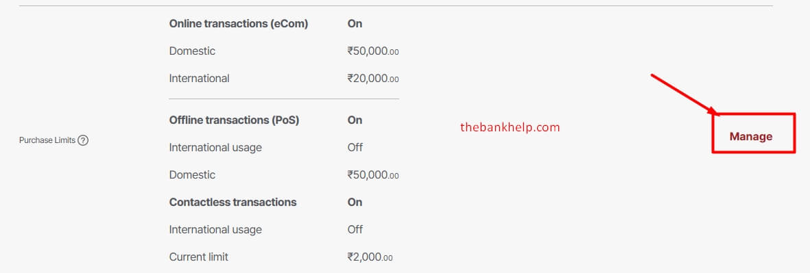 click on manage option in purchase limit option in idfc netbanking