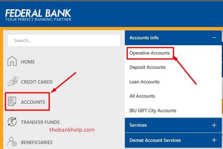 click on operative accounts option in fednet