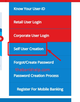 click on self user creation option in union bank