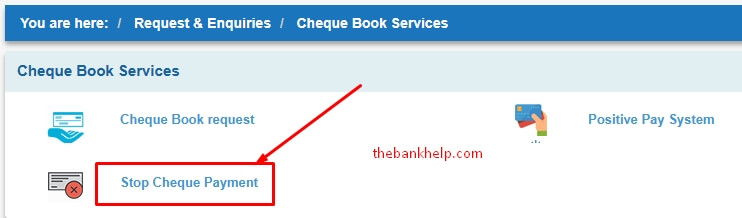 click on stop cheque payment option