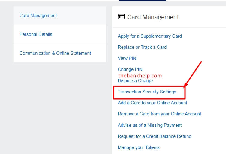 click on transaction security settings option in amex website