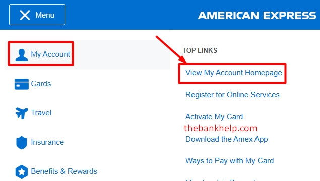 click on view my account homepage in amex netbanking