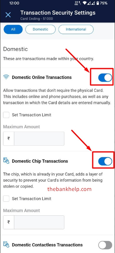 enable online and chip transactions in amex app