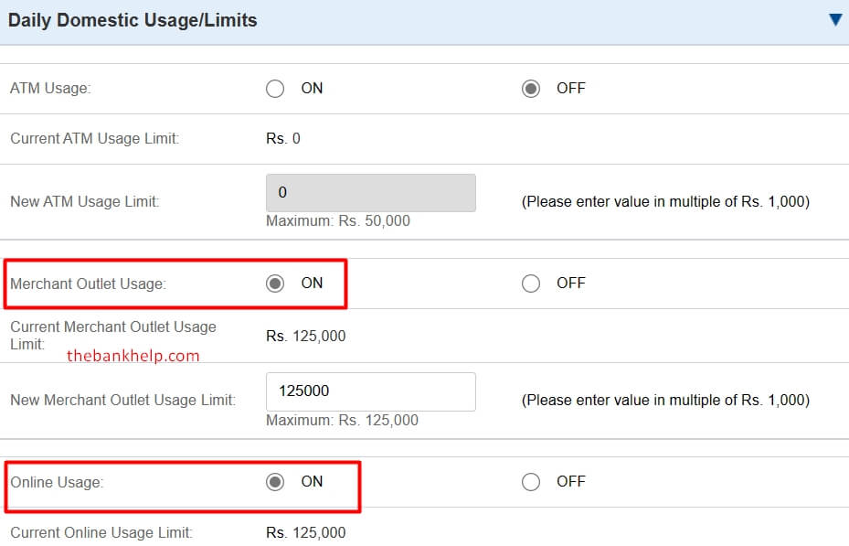 enable online and merchant outlet option in hdfc netbanking