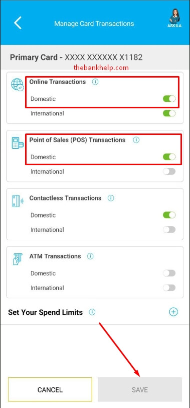 enable online and pos domestic transactions in sbi card app